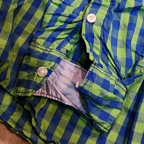 PD&C Mens Green and Blue Checkered Button Down Shirt - Picture 6 of 8
